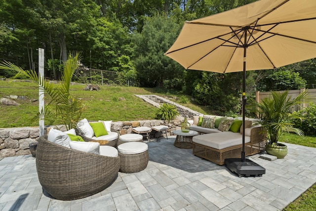 96 Long Hill Ter, New Haven, CT 06515 - view of patio / terrace featuring view of wooded area and an outdoor living space