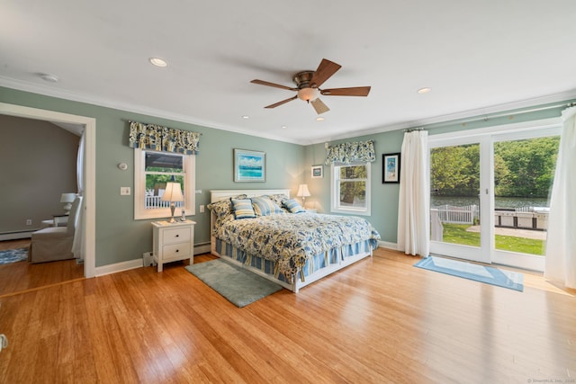 137 Roosevelt Dr, Seymour, CT 06483 - bedroom featuring access to exterior, ornamental molding, wood finished floors, baseboards, and recessed lighting