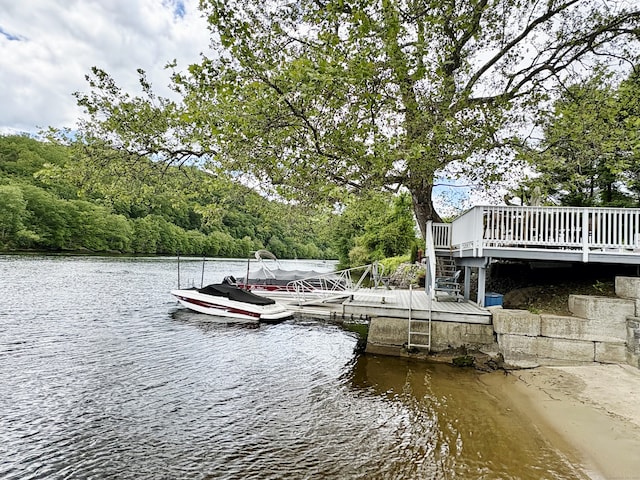 137 Roosevelt Dr, Seymour, CT 06483 - dock area featuring a water view, a wooded view, and stairs
