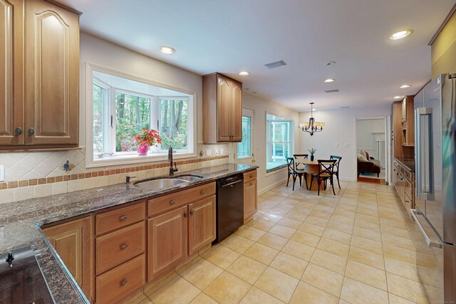 305 Thayer Pond Rd, Wilton, CT 06897 - kitchen featuring dishwasher, a sink, tasteful backsplash, light tile patterned flooring, and recessed lighting