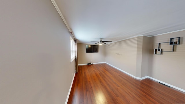 174 Round Hill Rd, Meriden, CT 06450 - unfurnished room with a ceiling fan, crown molding, baseboards, and wood finished floors
