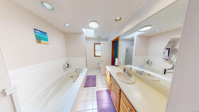 174 Round Hill Rd, Meriden, CT 06450 - full bath with vanity, toilet, a tub with jets, tile patterned floors, and a stall shower
