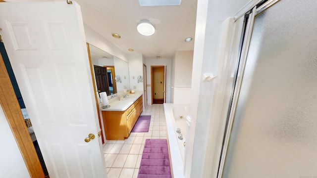 174 Round Hill Rd, Meriden, CT 06450 - full bathroom featuring vanity, a jetted tub, tile patterned floors, and an enclosed shower