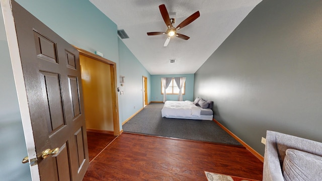 174 Round Hill Rd, Meriden, CT 06450 - bedroom featuring vaulted ceiling, baseboards, wood finished floors, and ceiling fan