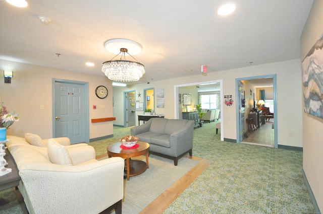 625 Palisado Ave Apt 206, Windsor, CT 06095 - living area with a chandelier, light colored carpet, baseboards, and recessed lighting