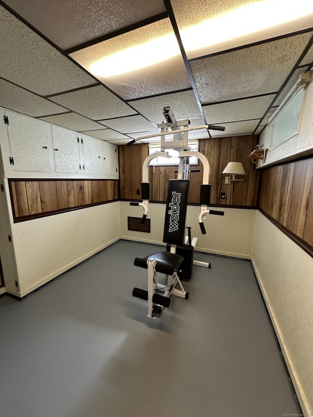130 Judd Ave, New Britain, CT 06051 - workout room with a paneled ceiling and wood walls