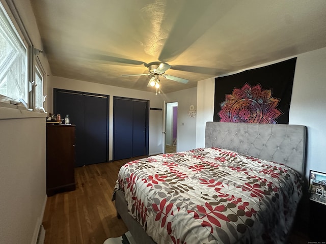130 Judd Ave, New Britain, CT 06051 - bedroom with wood finished floors, two closets, and a ceiling fan