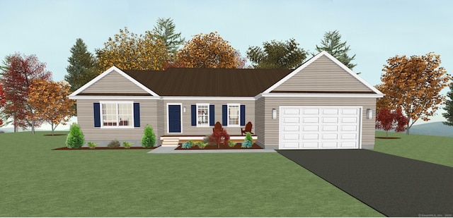 14 Abbey Rd, Ledyard, CT 06339 - view of front of home with asphalt driveway, an attached garage, and a front yard