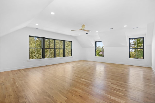 52 Garibaldi Ln, New Canaan, CT 06840 - bonus room featuring lofted ceiling, light wood-type flooring, recessed lighting, baseboards, and ceiling fan