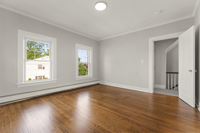28 Chestnut St, Windsor Locks, CT 06096 - empty room featuring a baseboard radiator, ornamental molding, wood finished floors, and baseboards