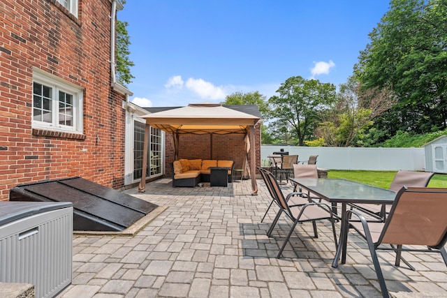 43 Superior Ave, Newington, CT 06111 - fenced backyard with outdoor lounge area, outdoor dining area, a patio area, and a gazebo