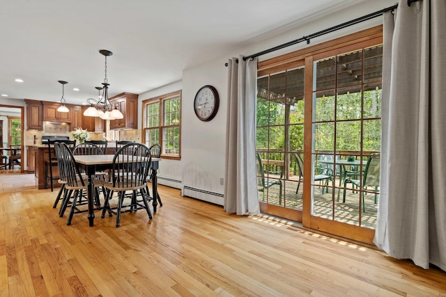 37 Sheffield Ln, Madison, CT 06443 - dining room with light wood-style flooring, recessed lighting, a baseboard heating unit, and a chandelier
