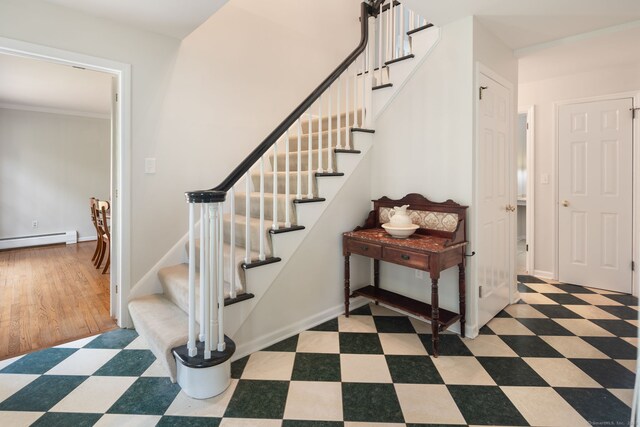 43 Hall Rd, Easton, CT 06612 - stairway featuring tile patterned floors and a baseboard heating unit