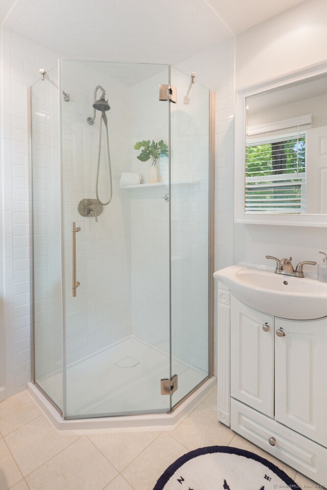 43 Hall Rd, Easton, CT 06612 - bathroom featuring a shower stall, vanity, and tile patterned flooring