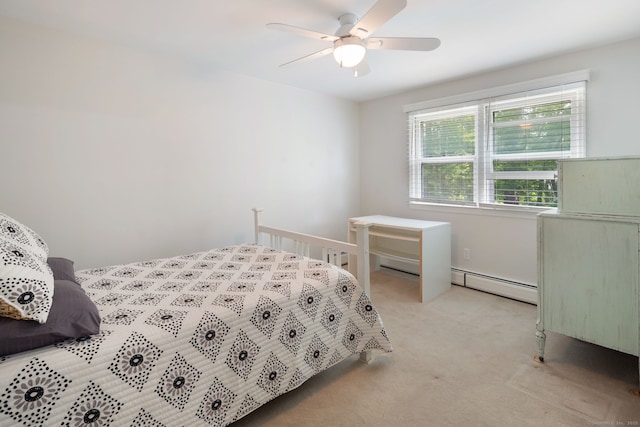 43 Hall Rd, Easton, CT 06612 - bedroom featuring light carpet, a baseboard radiator, and a ceiling fan