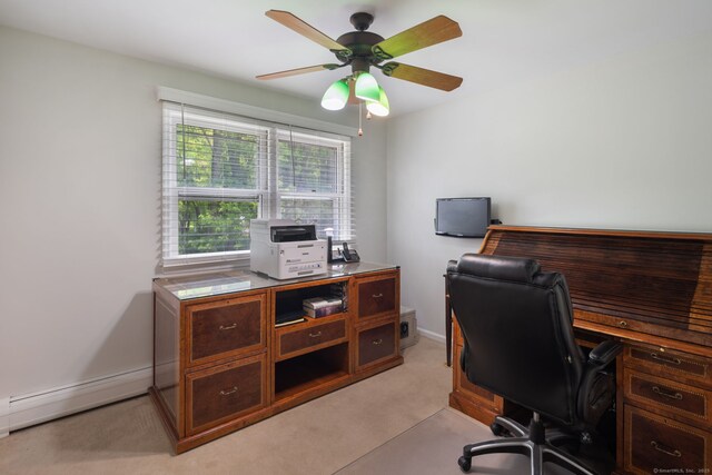 43 Hall Rd, Easton, CT 06612 - office space with ceiling fan, light carpet, and a baseboard heating unit