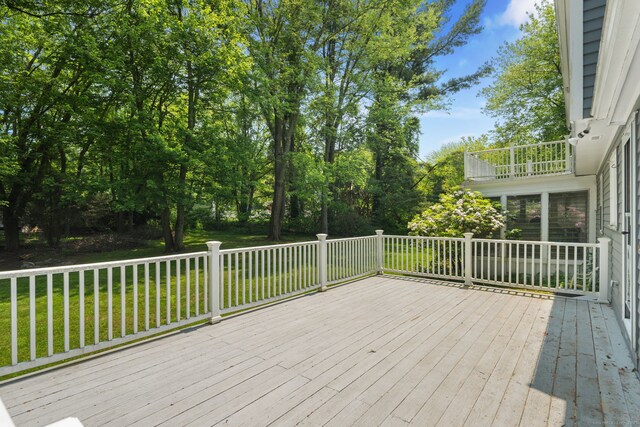 43 Hall Rd, Easton, CT 06612 - wooden deck with a yard and view of scattered trees