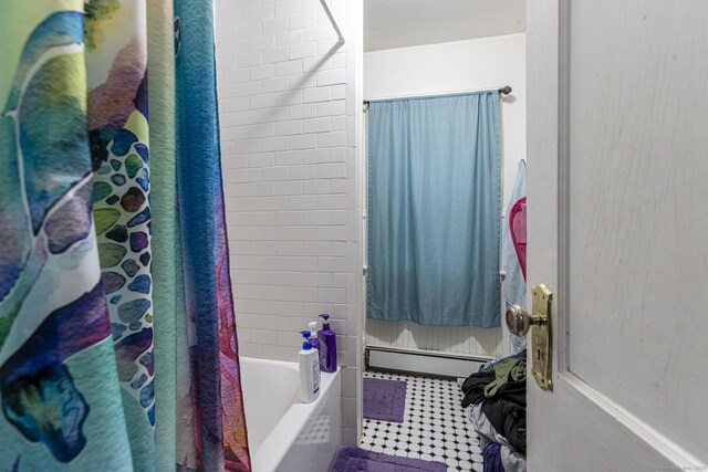 3800 Main St, Stratford, CT 06614 - full bathroom with a baseboard radiator and shower / bath combo with shower curtain