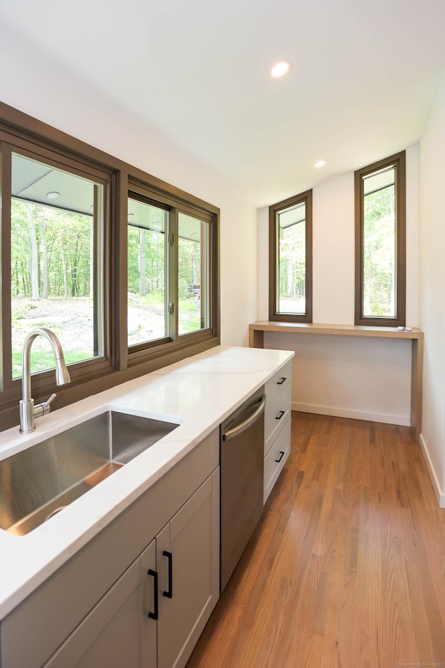 7 Hillcrest Ln, Weston, CT 06883 - kitchen featuring stainless steel dishwasher, light wood-style flooring, and recessed lighting