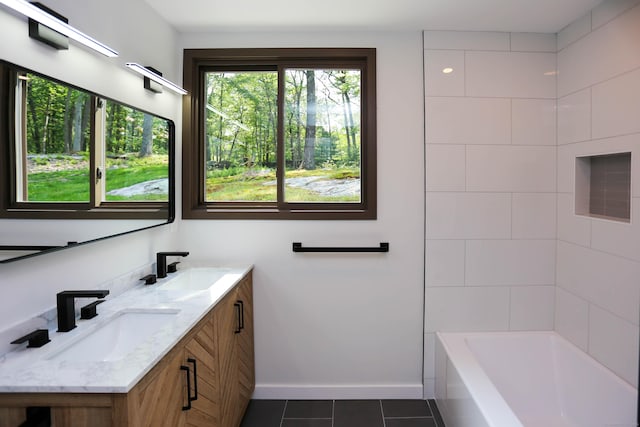 7 Hillcrest Ln, Weston, CT 06883 - full bathroom featuring tile patterned floors, double vanity, and bathing tub / shower combination