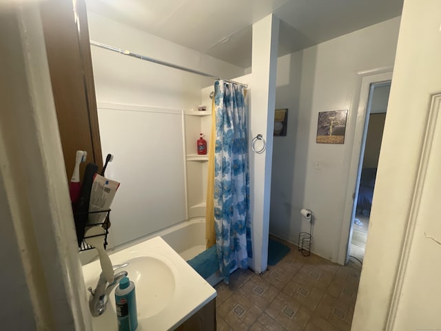 50 Beacon St, Waterbury, CT 06704 - bathroom featuring vanity, shower / bath combo, and brick patterned flooring