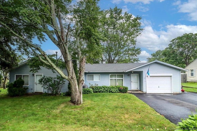 115 Sunburst Rd, Bridgeport, CT 06606 - ranch-style home featuring a garage, asphalt driveway, and a front yard