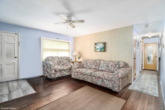 115 Sunburst Rd, Bridgeport, CT 06606 - living area featuring hardwood / wood-style flooring and ceiling fan