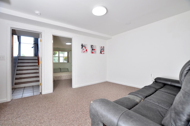 61 Windy Hill Ln Unit 61, Rocky Hill, CT 06067 - living room featuring carpet flooring, stairway, and baseboards