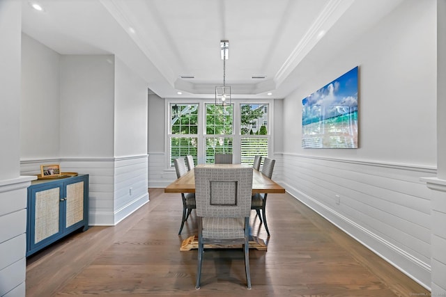 868 S Pine Creek Rd, Fairfield, CT 06824 - dining room with a wainscoted wall, wood finished floors, a raised ceiling, and recessed lighting