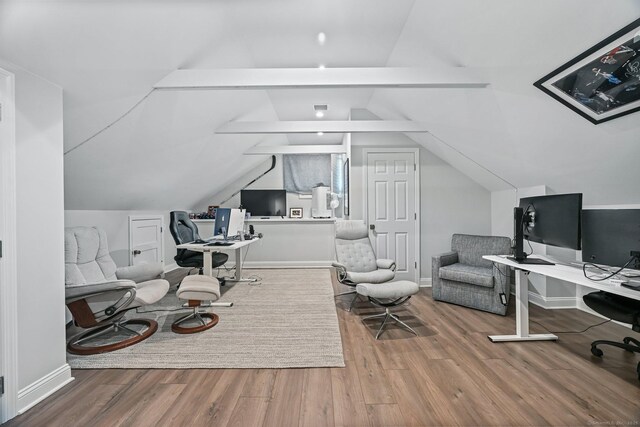 868 S Pine Creek Rd, Fairfield, CT 06824 - office space with wood finished floors, baseboards, and vaulted ceiling