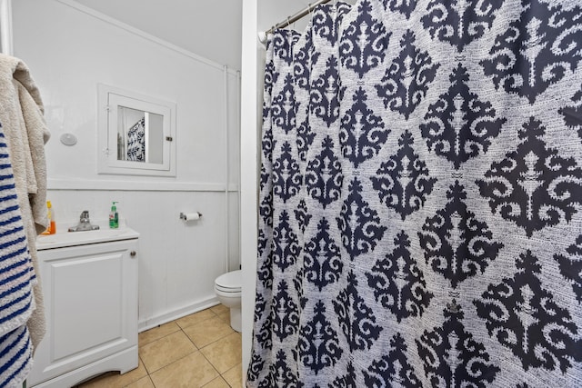 60 Albert St, Torrington, CT 06790 - full bath featuring toilet, vanity, tile patterned flooring, and a shower with shower curtain