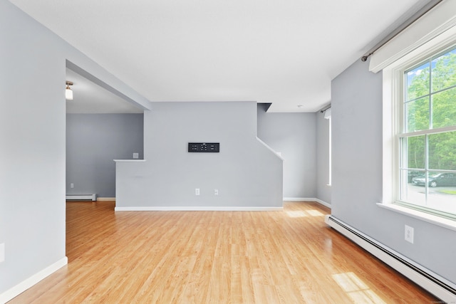 30 Seymour Rd Apt D3, Plymouth, CT 06786 - unfurnished room featuring baseboard heating, light wood-style flooring, and stairs