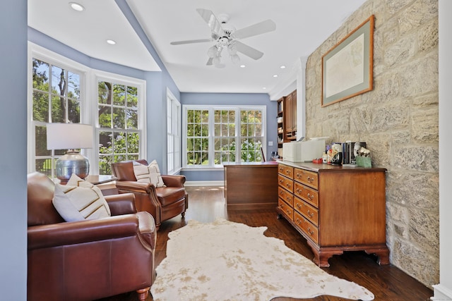 66 Stanton Rd, Darien, CT 06820 - sitting room with dark wood-type flooring, a ceiling fan, and recessed lighting