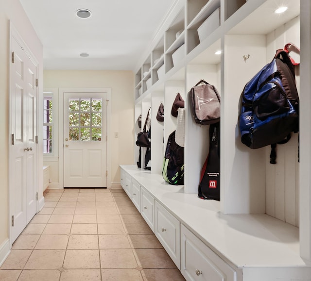 66 Stanton Rd, Darien, CT 06820 - mudroom with light tile patterned flooring and recessed lighting