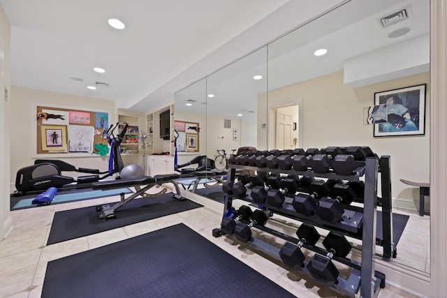 66 Stanton Rd, Darien, CT 06820 - workout area with recessed lighting and tile patterned floors