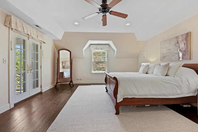 66 Stanton Rd, Darien, CT 06820 - bedroom featuring access to outside, wood finished floors, a ceiling fan, recessed lighting, and french doors