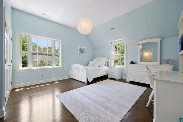 66 Stanton Rd, Darien, CT 06820 - bedroom with dark wood-style flooring and vaulted ceiling