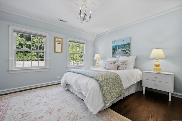 66 Stanton Rd, Darien, CT 06820 - bedroom featuring crown molding, a chandelier, and wood finished floors