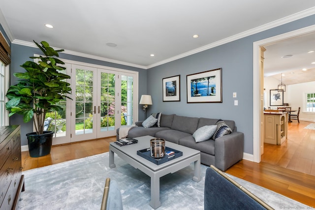 3 Bittersweet Trl, Norwalk, CT 06853 - living area with french doors, light wood finished floors, recessed lighting, ornamental molding, and baseboards