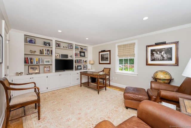 3 Bittersweet Trl, Norwalk, CT 06853 - living area featuring light wood-style flooring, ornamental molding, recessed lighting, and baseboards
