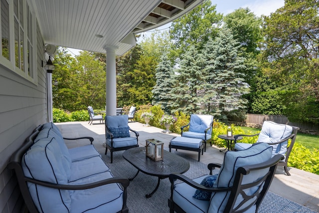 3 Bittersweet Trl, Norwalk, CT 06853 - view of patio with an outdoor living space and view of wooded area