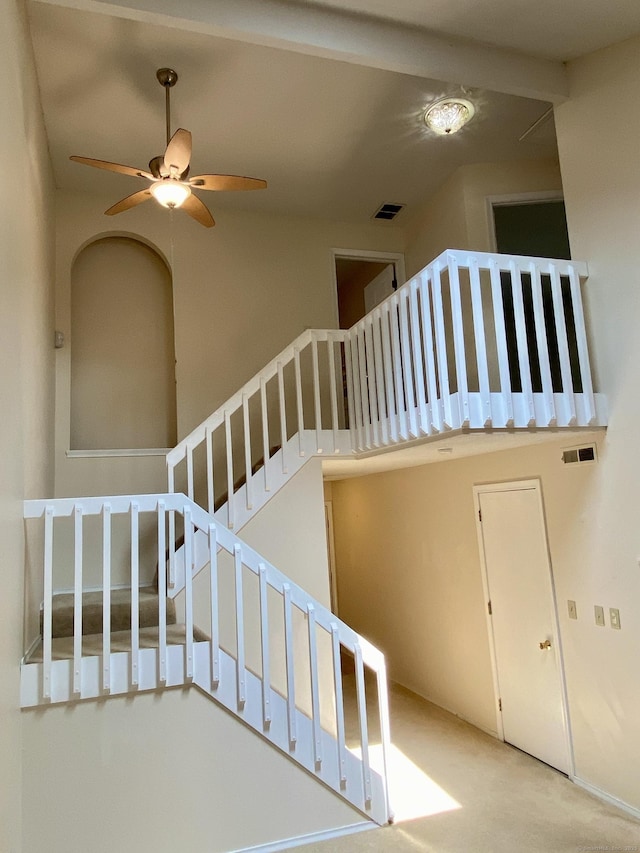 64 Copper Beech Dr Unit 64, Rocky Hill, CT 06067 - stairs with ceiling fan and carpet floors