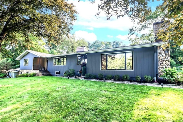 10 Fernbrook Dr, Brookfield, CT 06804 - ranch-style home featuring a chimney and a front yard