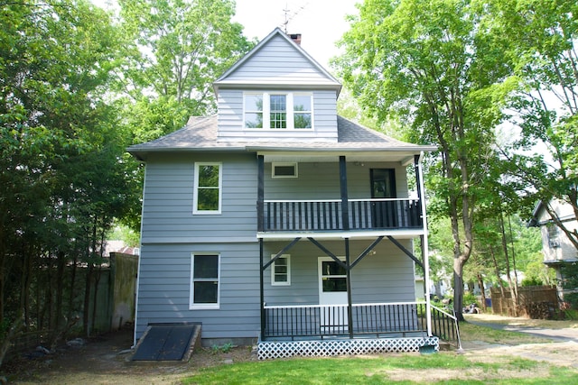 10 Fleming St, Waterbury, CT 06710 - rear view of house with a balcony, a porch, and roof with shingles