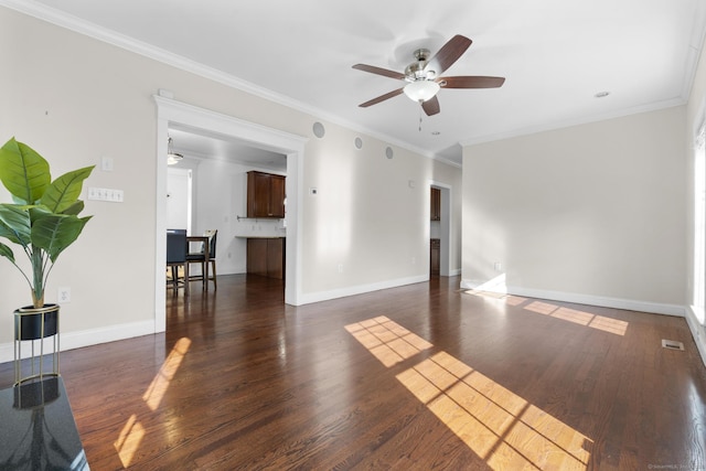 1-1/2 Colony St, Norwalk, CT 06851 - unfurnished living room with ceiling fan, dark wood-type flooring, crown molding, and baseboards