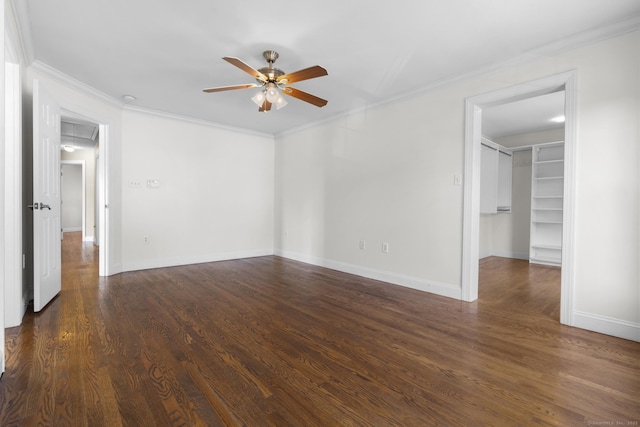 1-1/2 Colony St, Norwalk, CT 06851 - empty room with a ceiling fan, dark wood finished floors, ornamental molding, and baseboards