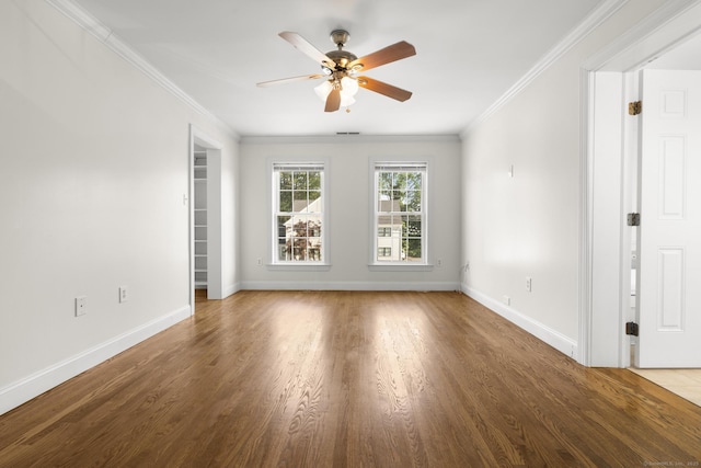 1-1/2 Colony St, Norwalk, CT 06851 - spare room featuring ceiling fan, baseboards, crown molding, and wood finished floors