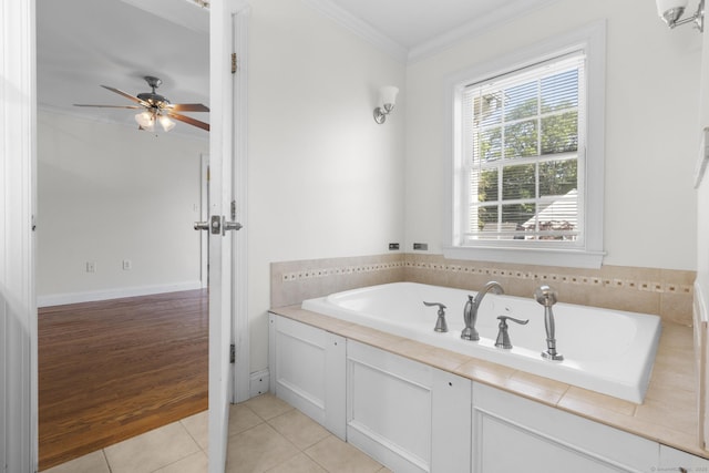 1-1/2 Colony St, Norwalk, CT 06851 - full bath with crown molding, a bath, tile patterned flooring, and a ceiling fan