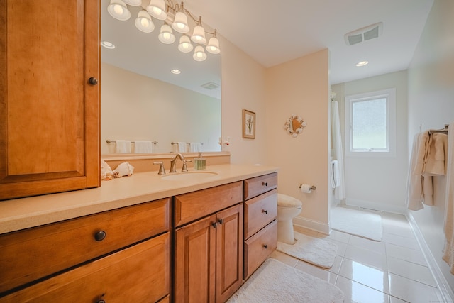 5 Stone Wall Ln, Woodbridge, CT 06525 - full bathroom with vanity, toilet, tile patterned flooring, baseboards, and a shower with curtain