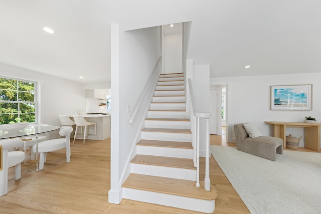 105 Blake Dr, Fairfield, CT 06824 - stairway with wood finished floors and recessed lighting
